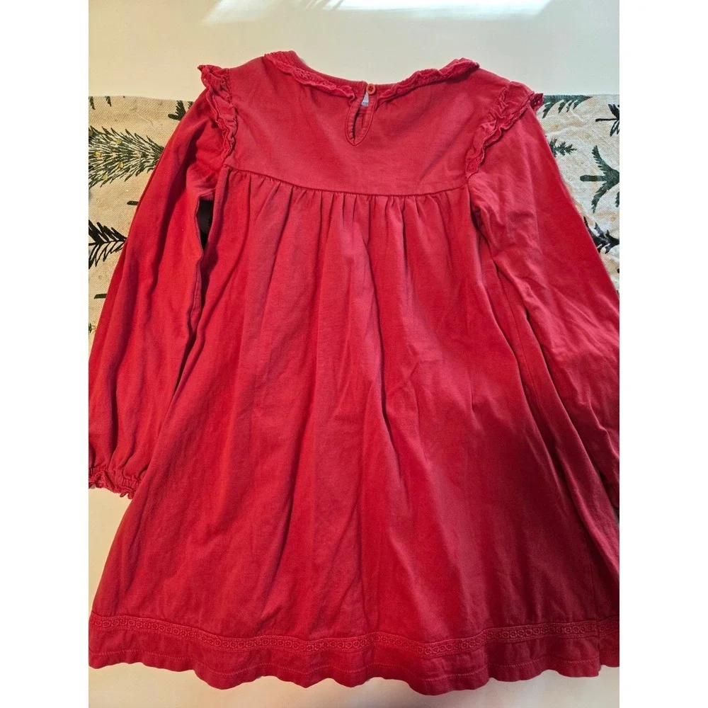 Mini Boden Girls‎ Red Long Sleeve Ruffle Lace Trim Dress Size 8-9 Years 134cm